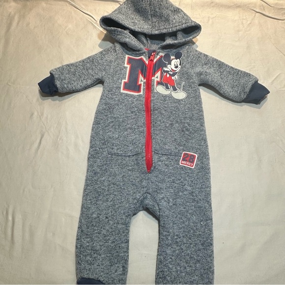 Disney Mickey Mouse Gray Hooded One Piece Romper/Bunting bag - Picture 1 of 3